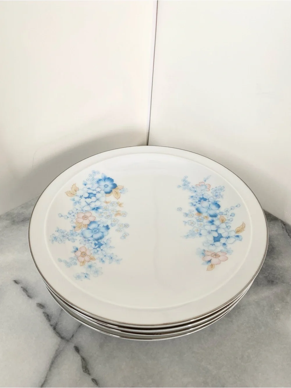Vintage FANCI FLORAL Blue Morn Collection Japan Salad Plates (4)